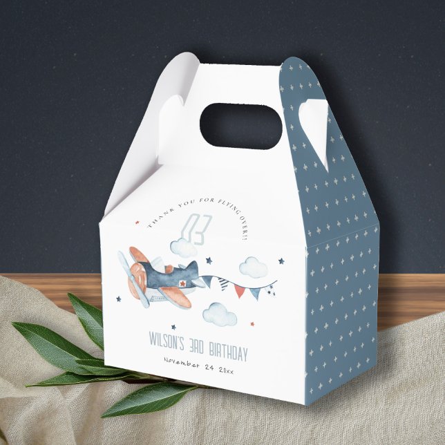 Cute Rust Navy Plane Cloud  Sky Star Kids Birthday Favour Box (Creator Uploaded)