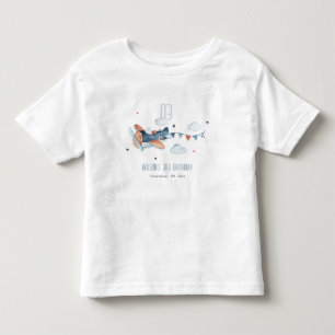 Cute Rust Navy Plane Cloud Stars Sky Birthday Toddler T-Shirt