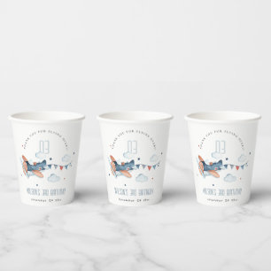 Cute Rust Navy Plane Garland Cloud Stars Birthday Paper Cups