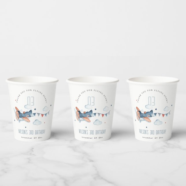 Cute Rust Navy Plane Garland Cloud Stars Birthday Paper Cups (Multi)
