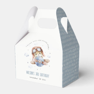 Cute Rust Navy Plane Teddy Sky Star Kids Birthday Favour Box