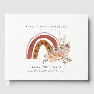 Cute Rust Orange Boho Floral Rainbow Baby Shower Guest Book