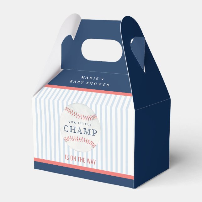 Cute Rust Our Little Champ Baseball Baby Shower Favour Box (Front Side)