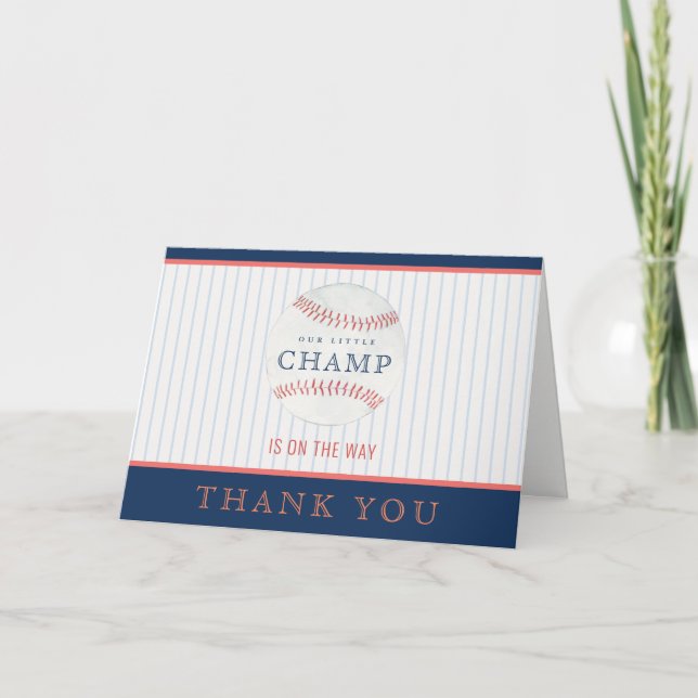 Cute Rust Our Little Champ Baseball Baby Shower Thank You Card (Front)