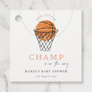 Cute Rust Our Little Champ Basketball Baby Shower Favour Tags