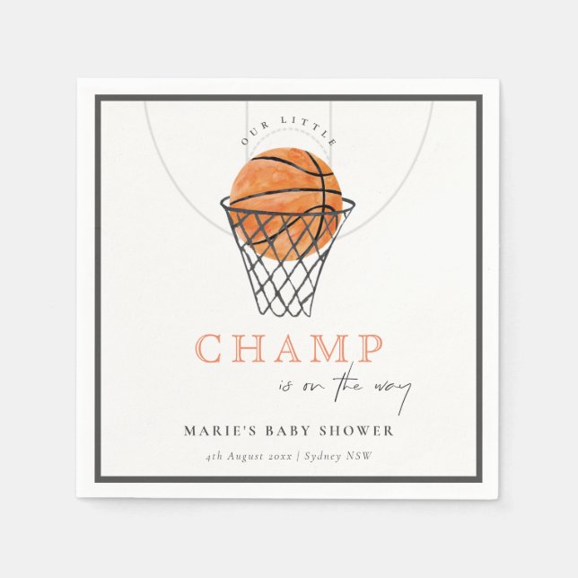 Cute Rust Our Little Champ Basketball Baby Shower Napkin (Front)