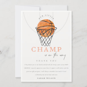 Cute Rust Our Little Champ Basketball Baby Shower Thank You Card