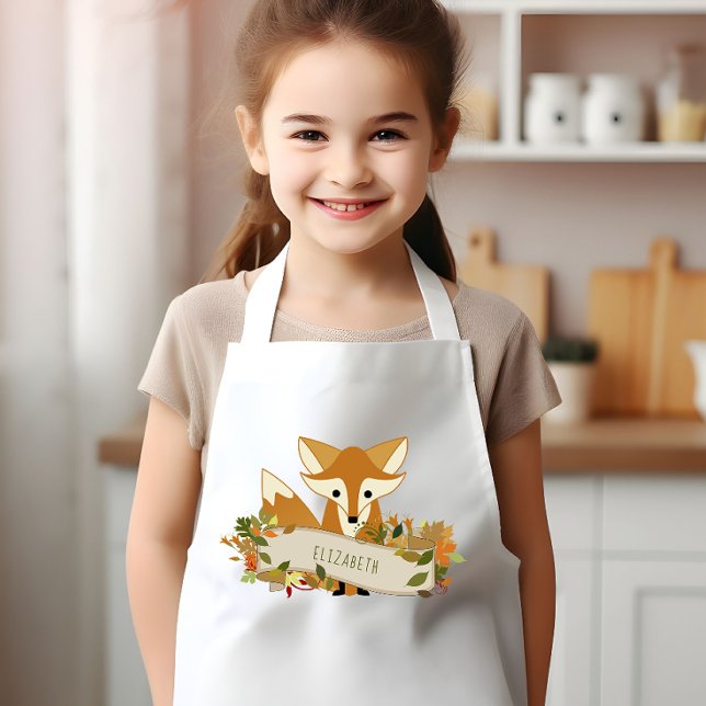Cute Rustic Autumn Fox Personalised Kids Apron (Creator Uploaded)