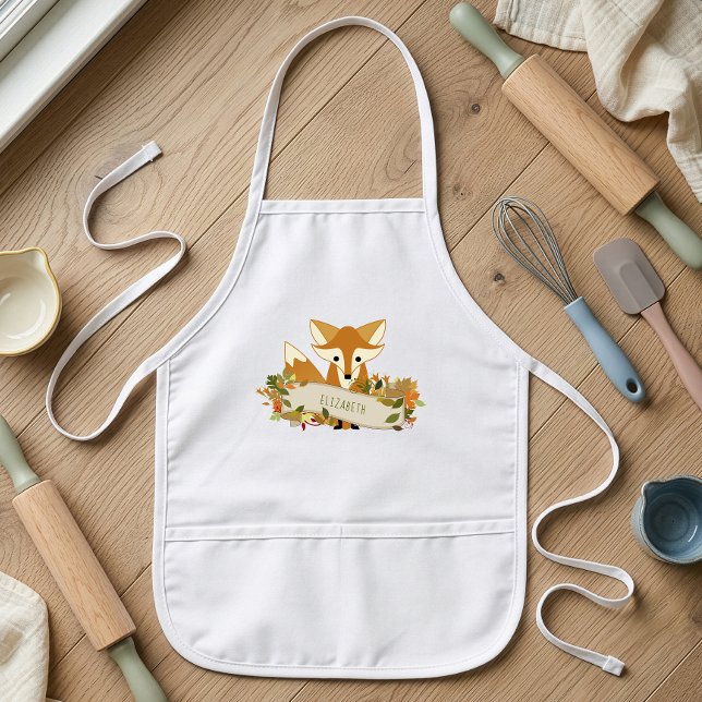 Cute Rustic Autumn Fox Personalised Kids Apron (Creator Uploaded)