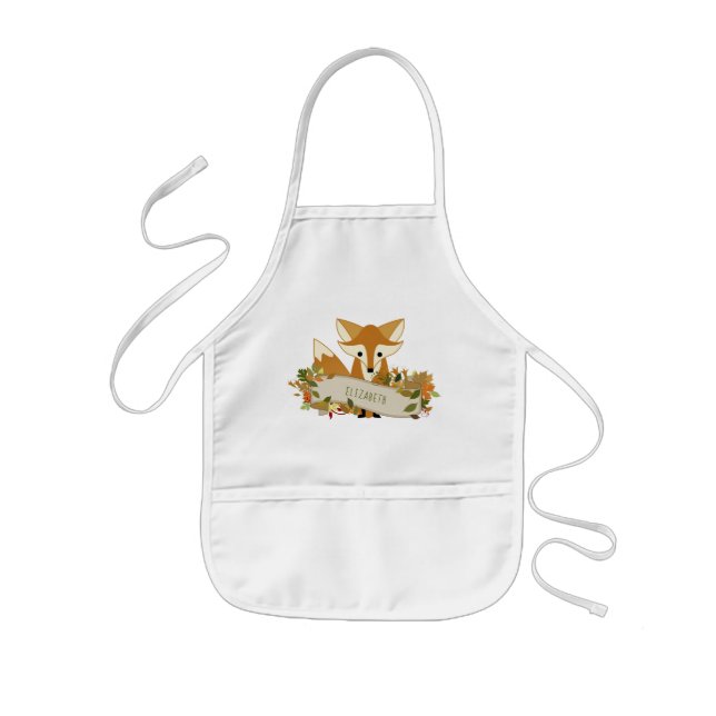 Cute Rustic Autumn Fox Personalised Kids Apron (Front)