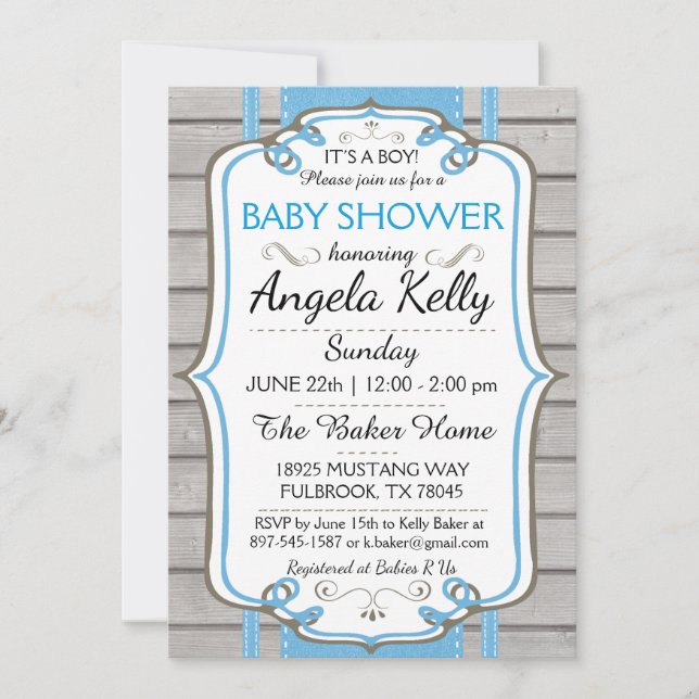 Cute Rustic Baby Shower Sip Diaper Wipes Blue Invitation (Front)