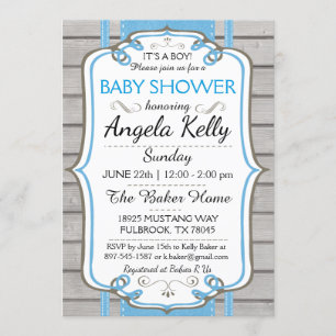 Cute Rustic Baby Shower Sip Diaper Wipes Blue Invitation