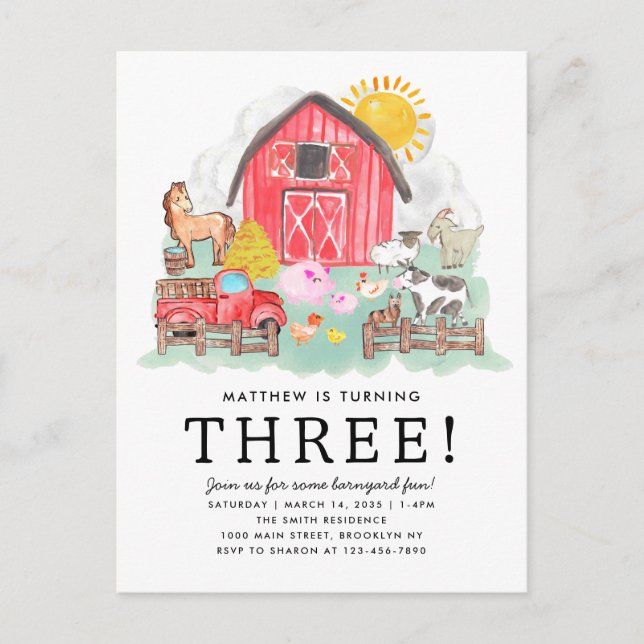 Cute Rustic Barnyard Animals Kids Farm Birthday Postcard (Front)