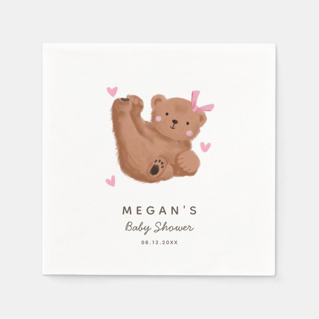 Cute Rustic Bear Girl Baby Shower Napkin (Front)