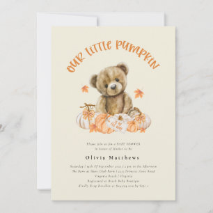 Cute Rustic Bear with Pumpkins Autumn Baby Shower  Invitation