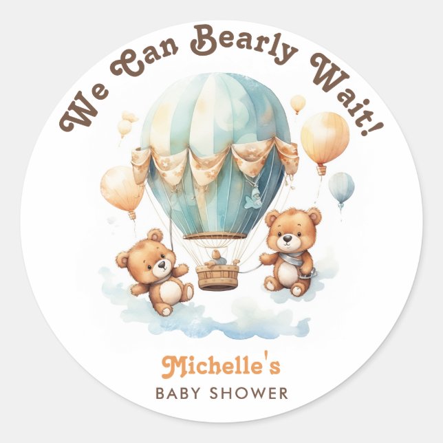 Cute Rustic Bearly Wait Twins Baby Shower Classic Round Sticker (Front)