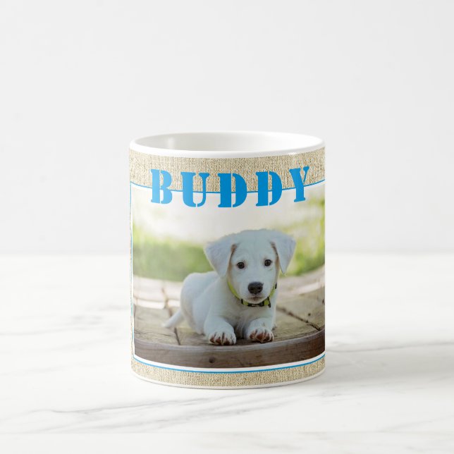Cute Rustic Blue Dog Photo and Name Coffee Mug (Center)