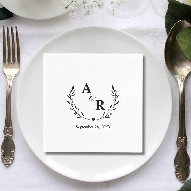 Cute Rustic Botanical Customised Wedding Initials  Napkin (Cute rustic botanical customized initials napkins add a cozy personal touch to your wedding table)
