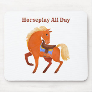 Cute Rustic Brown Horse Name Personalised Mouse Mat