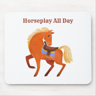 Cute Rustic Brown Horse Name Personalised Mouse Mat