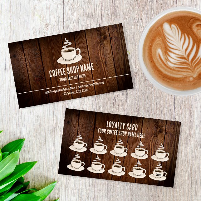 Cute Rustic Cafe Coffee Shop Rewards Loyalty Card (Creator Uploaded)