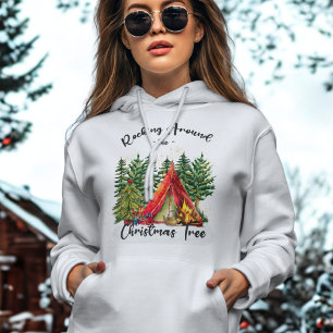 Cute Rustic Campfire Modern Script Christmas Tree Hoodie