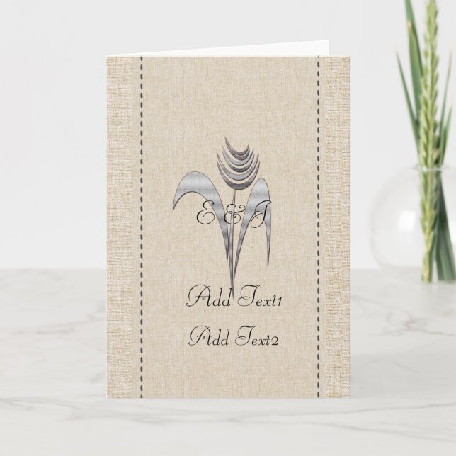 Cute Rustic Chic Silver Flower Monogrammed Card (Front)