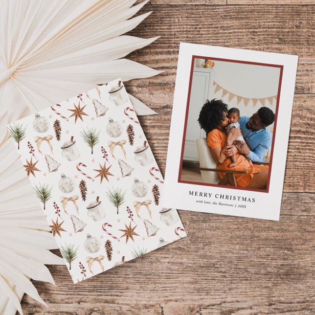 Cute Rustic Christmas Pattern Photo Holiday Card (Creator Uploaded)