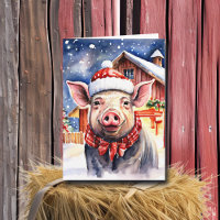 Cute Rustic Christmas Pig and Barn 