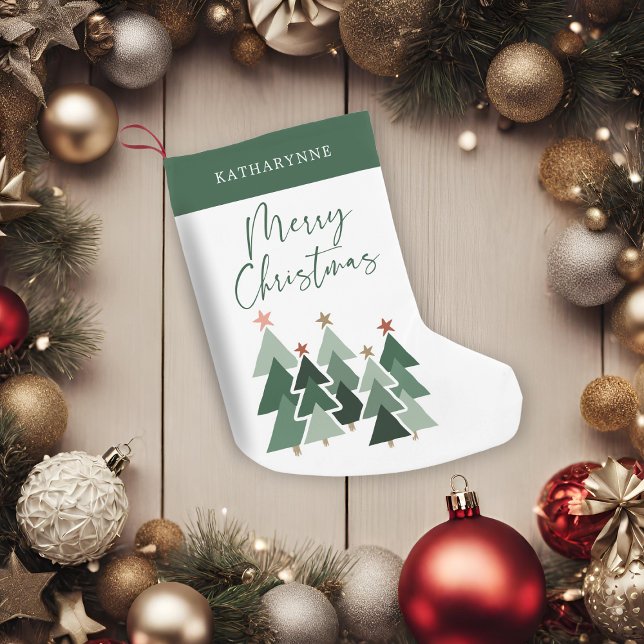 Cute Rustic Christmas Trees Typography Small Christmas Stocking (Cute Rustic Christmas Trees Typography Small Christmas Stocking)