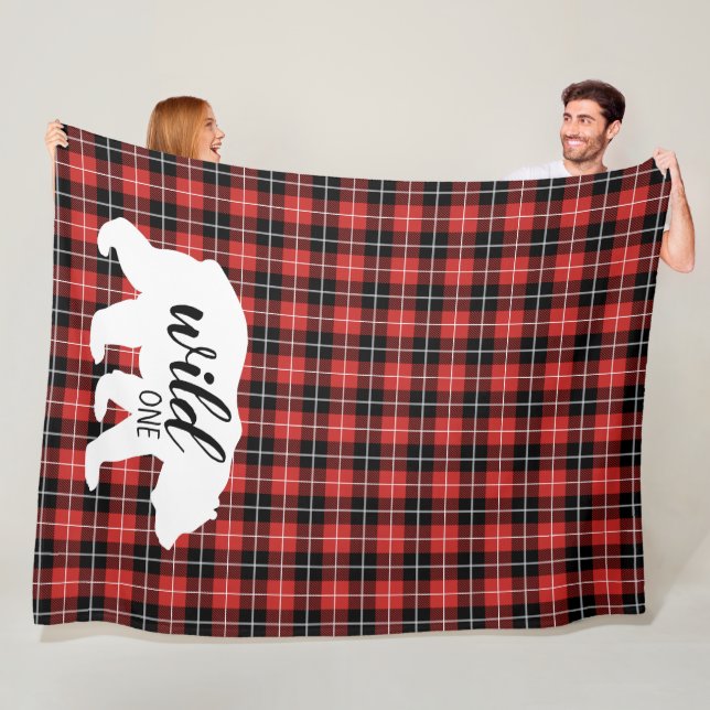 Cute Rustic Country Bear Flannel Plaid Pattern Fleece Blanket (In Situ)