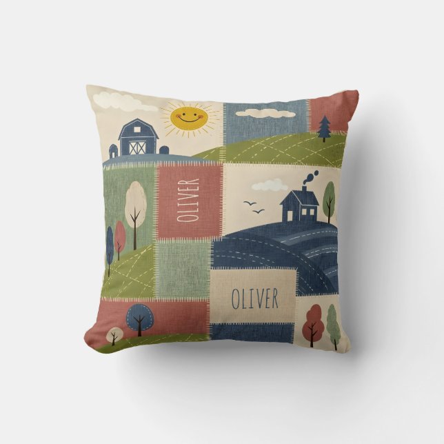 Cute Rustic Country Farmhouse Patchwork Cushion (Front)