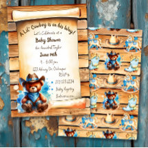 Cute Rustic Cowboy Teddy Bear Boy's Baby Shower