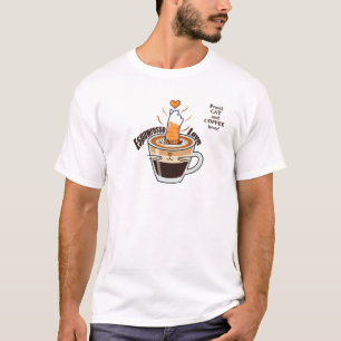 Cute Rustic Cozy Coffee and Cat Lover Funny T-Shirt