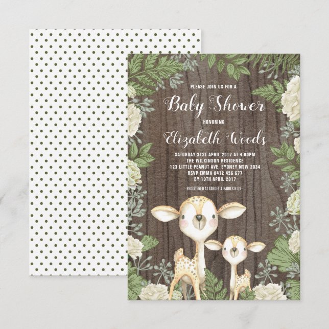 Cute Rustic Deer Baby Shower Neutral Greenery Invitation (Front/Back)