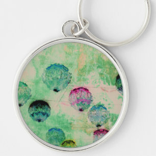 Cute, rustic, digital art round brush strokes key ring