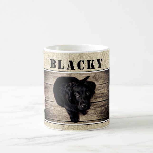 Cute Rustic Dog Puppy Photo and Dog Name Coffee Mug (Center)