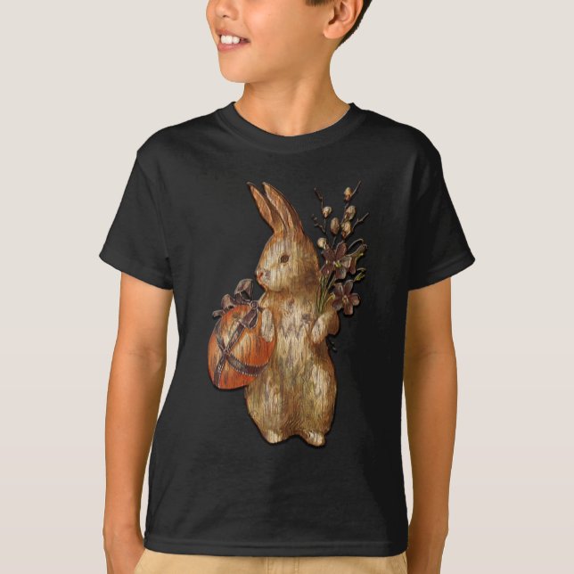 Cute Rustic Easter Bunny Black Unisex T Shirt (Front)