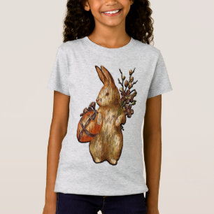Cute Rustic Easter Bunny Grey Girls T Shirt