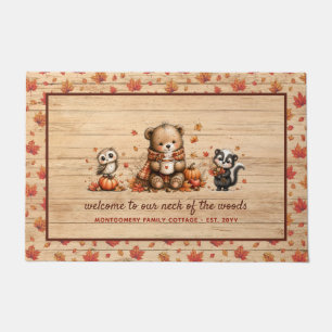 Cute Rustic Fall Woodland Animals Personalised Doormat