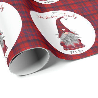 Cute Rustic Family Name Christmas Gnome Wrapping Paper