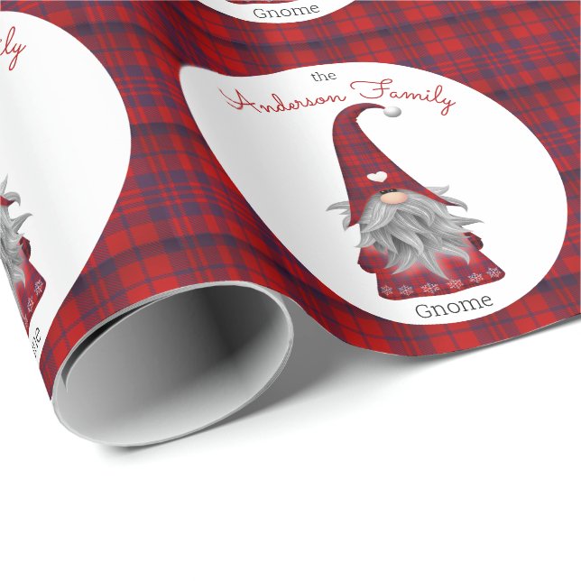 Cute Rustic Family Name Christmas Gnome Wrapping Paper (Roll Corner)