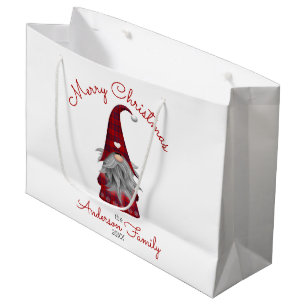 Cute Rustic Family Name Merry Christmas Gnome Large Gift Bag