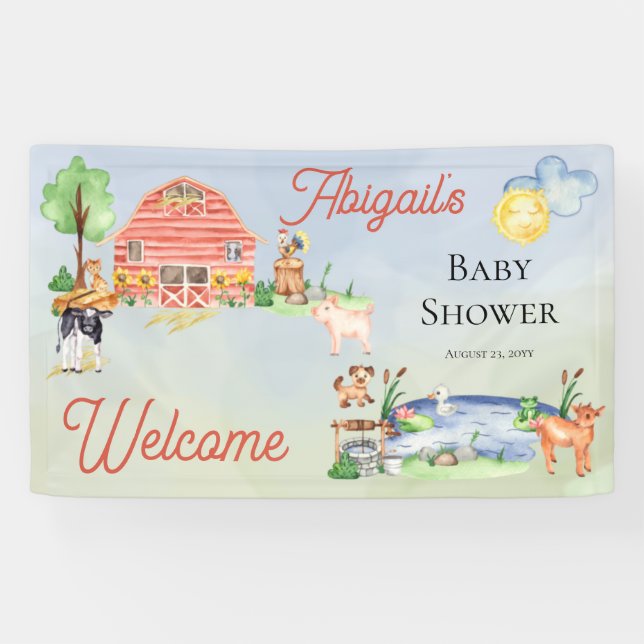Cute Rustic Farm Animals Barnyard Baby Shower Banner (Horizontal)