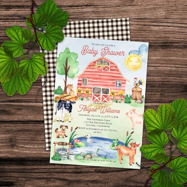 Cute Rustic Farm Animals Barnyard Baby Shower Invitation (Creator Uploaded)
