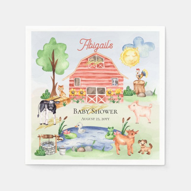 Cute Rustic Farm Animals Barnyard Baby Shower Napkin (Front)