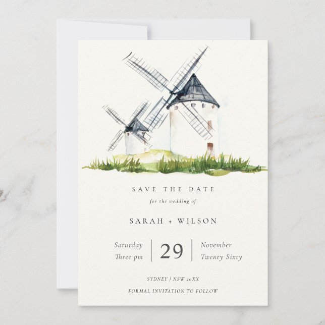 Cute Rustic Farm Windmill Theme Save The Date Card (Front)