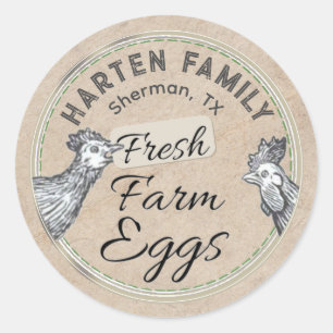 Cute Rustic Farmhouse Hen Rooster FRESH Egg Carton Classic Round Sticker