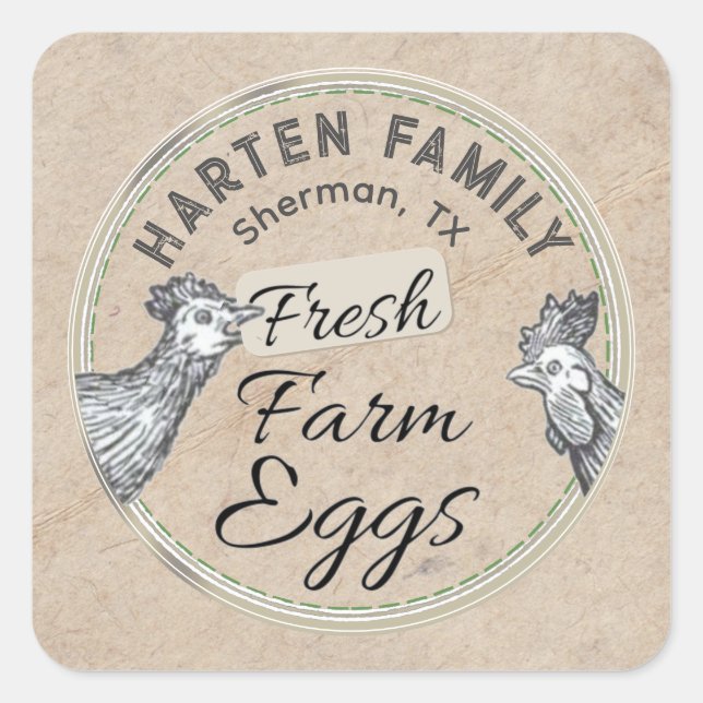 Cute Rustic Farmhouse Hen Rooster FRESH Egg Carton Square Sticker (Front)