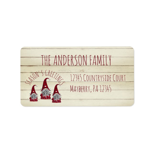 Cute Rustic Faux Wood Christmas Family Gnomes Label (Front)